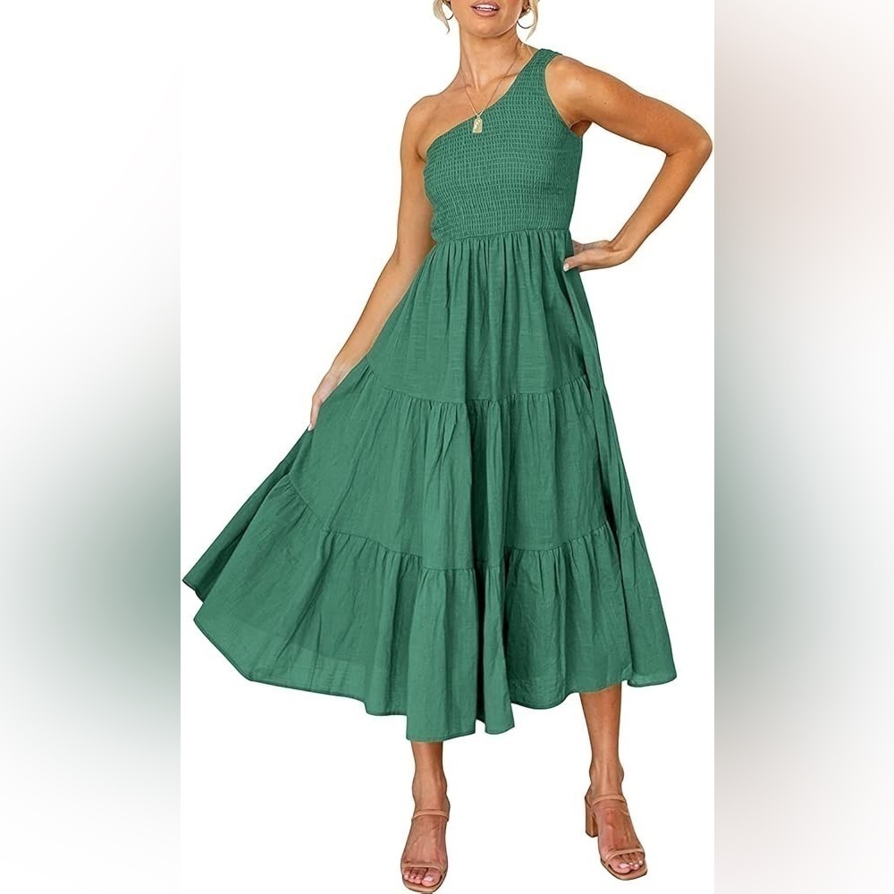 Zesica Women One Shoulder Sleeveless Dresses Smocked High Waist